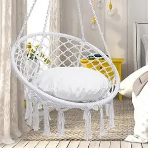 Silla Columpio de macramé para exteriores, hamaca de cuerda tejida a mano, hamaca con parada en Y para el hogar, dormitorio, Patio, terraza Y jardín interior