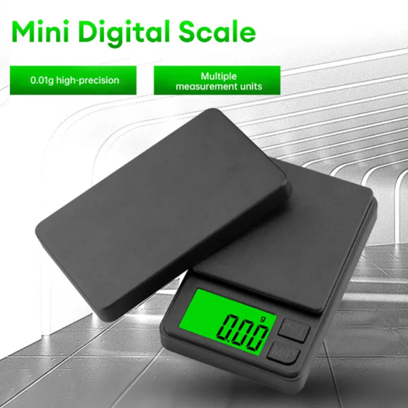 Báscula de bolsillo de precisión 1000 g x 0,01 g - Balanza digital de gramos, alimentos, joyas, onzas/granos con LCD retroiluminado - Mini báscula para viajes