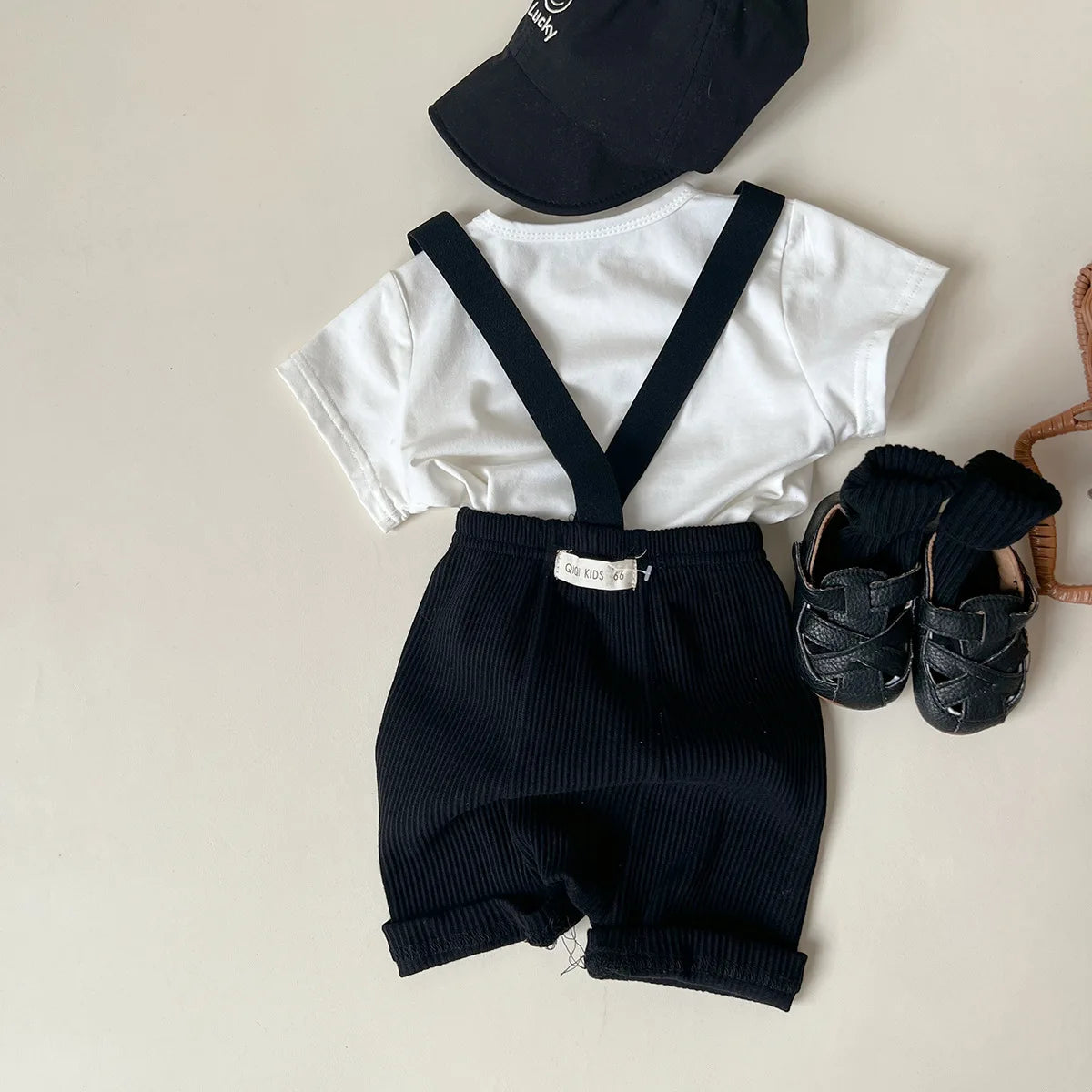 Conjunto de ropa UNITIM coreano de verano para bebés, camisetas de manga corta de algodón con tirantes, pantalones cortos finos, trajes para niños pequeños, 2 uds.