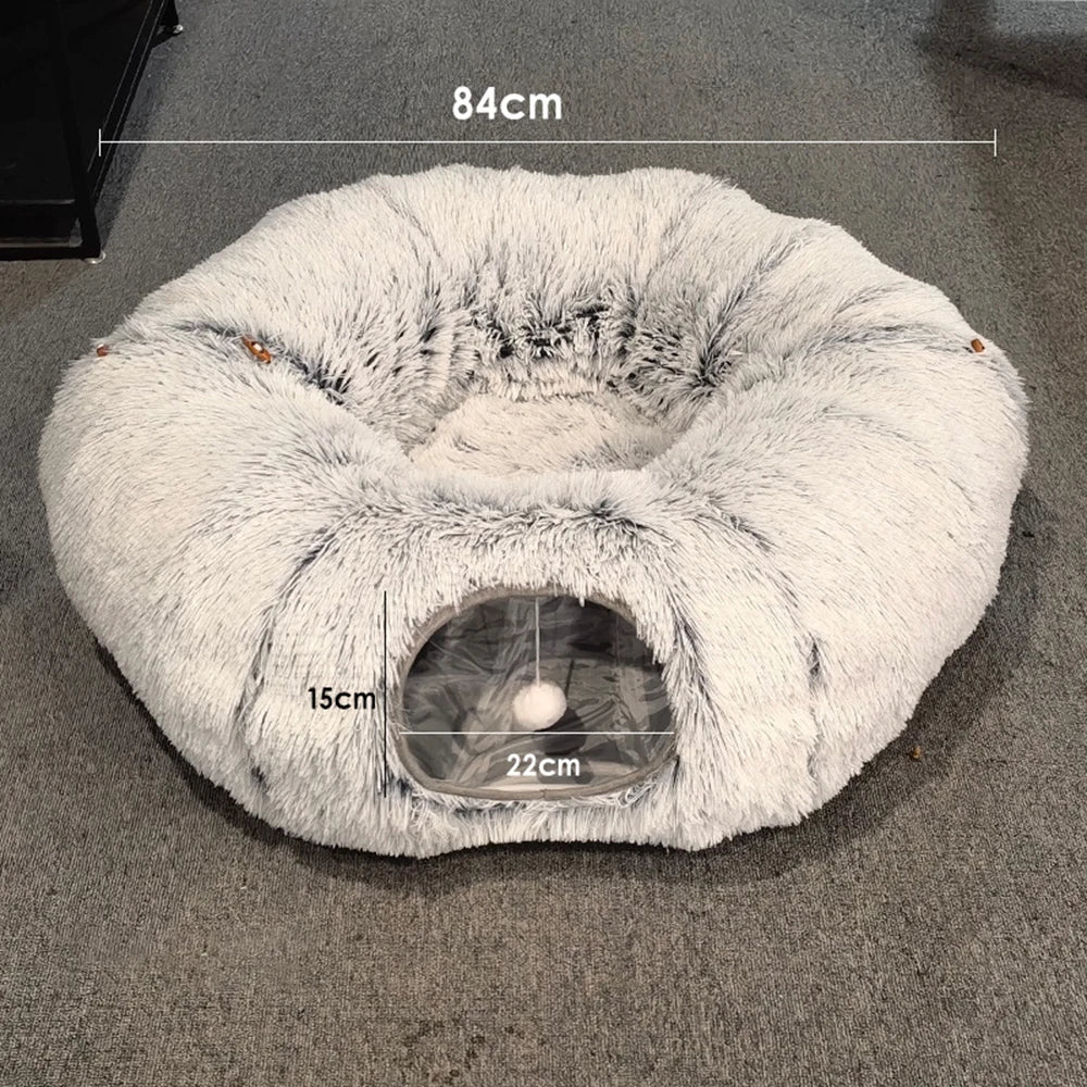 Cama Túnel Multifuncional para Gatos, Cueva para Gatos, Juguete Túnel para Gatos, Cama de Felpa Plegable y Desmontable para Mascotas, Cálida para el Invierno, para Gatos y Perros