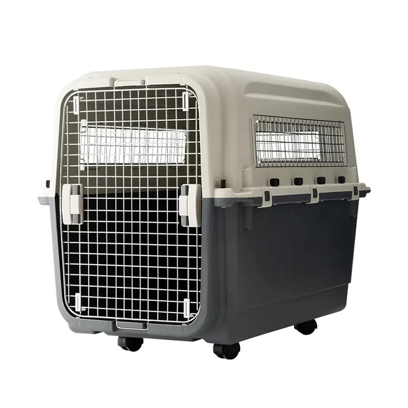 Diseño de dos puertas de seguridad Maleta para perros y gatos Caja de transporte aéreo para mascotas espacial de gran tamaño con ruedas