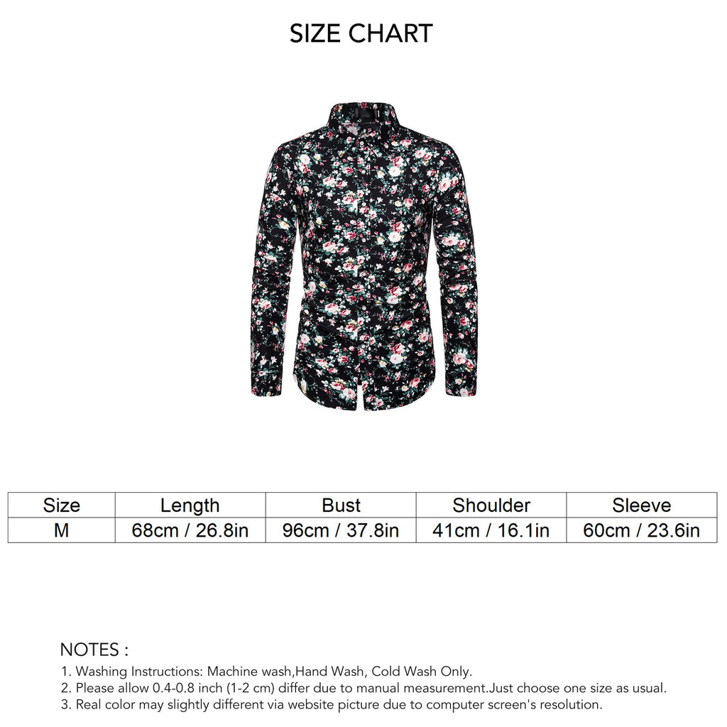Camisa informal para hombre, blusa con botones y cuello vuelto de manga larga con estampado Floral, camisa con estampado Floral para hombre talla M