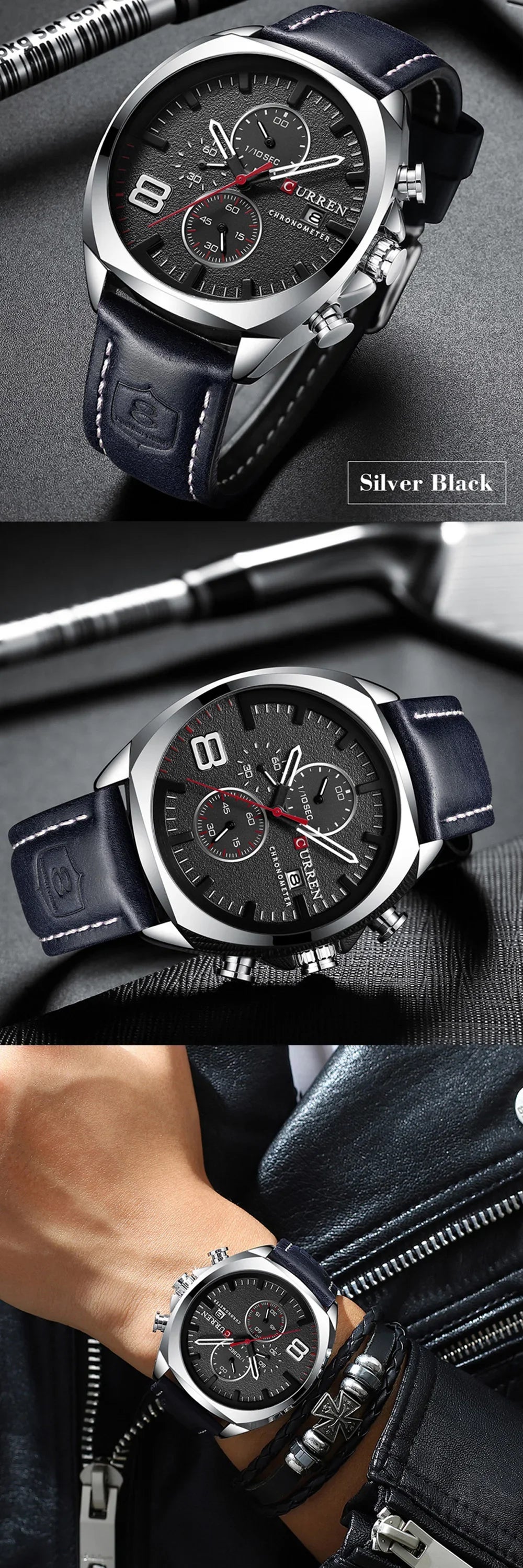 Reloj CURREN para hombre, reloj de pulsera de lujo, relojes de pulsera de cuarzo, relojes de cuero de moda estilo Punk para hombre, reloj Masculino