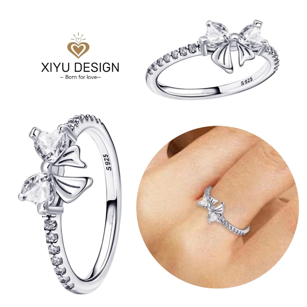 2024 nuevo anillo de plata 925 anillo de lazo brillante de circón anillo de boda de dedo Original S925 DIY regalo de joyería fina para mujer