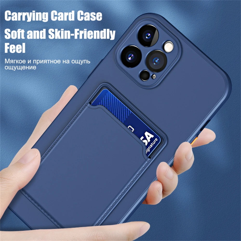 Funda tipo billetera de silicona suave de lujo para iPhone 17 Air 16 15 14 11 13 12 Pro Max Plus, Funda protectora trasera con ranura para tarjetero