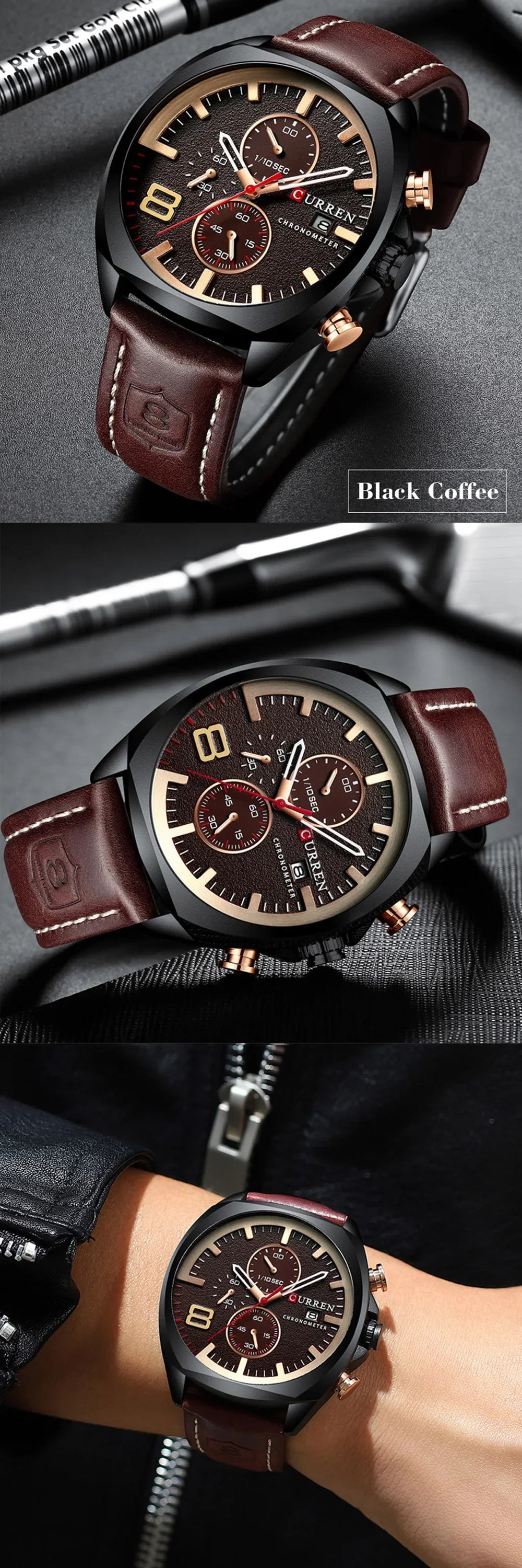 Reloj CURREN para hombre, reloj de pulsera de lujo, relojes de pulsera de cuarzo, relojes de cuero de moda estilo Punk para hombre, reloj Masculino