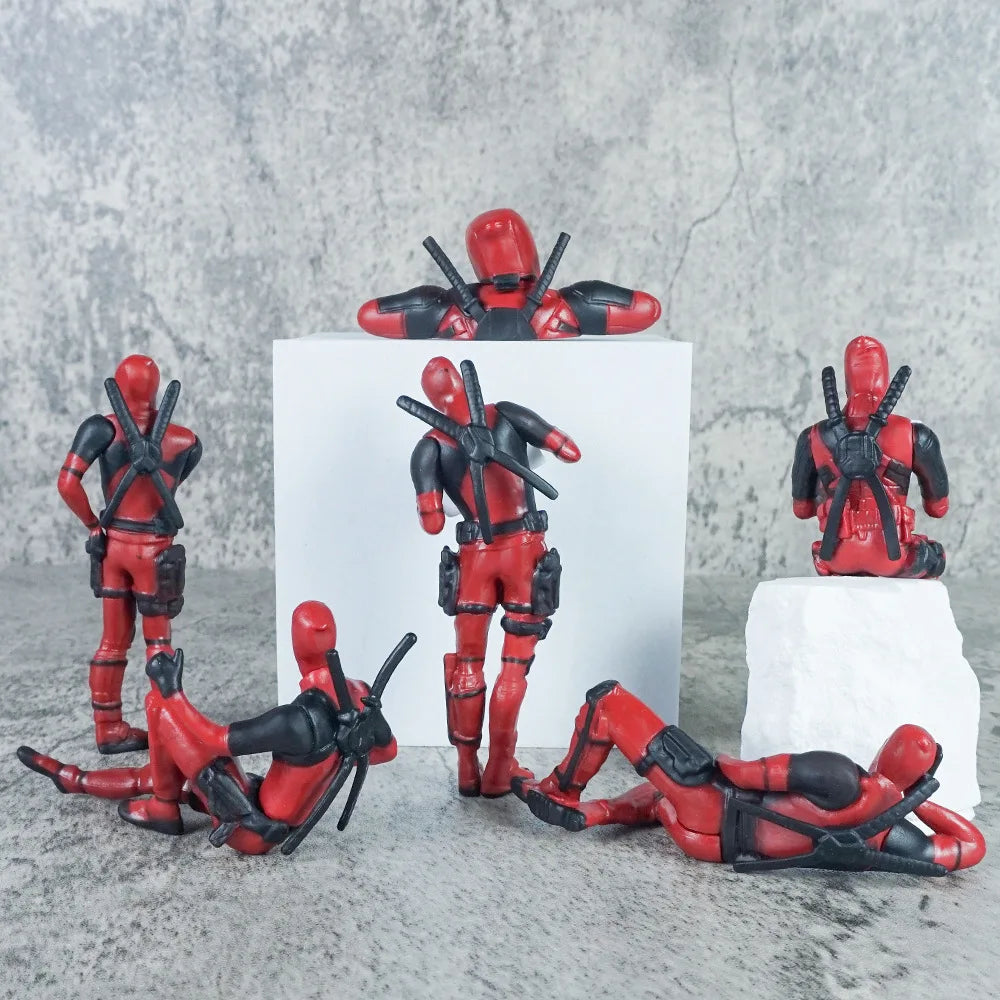 6 muñecos de acción nuevos de Deadpool y Wolverine, figura de Deadpool, modelo sentado, muñeco de los X-Men, colgante para coche, accesorios para coche, juguete para niños, regalo.