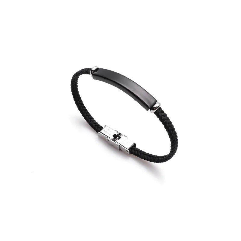 Pulsera Punk fina de cuero con nombre personalizado para hombre, pulseras personalizadas de acero inoxidable para mujer y hombre, pulsera de identificación