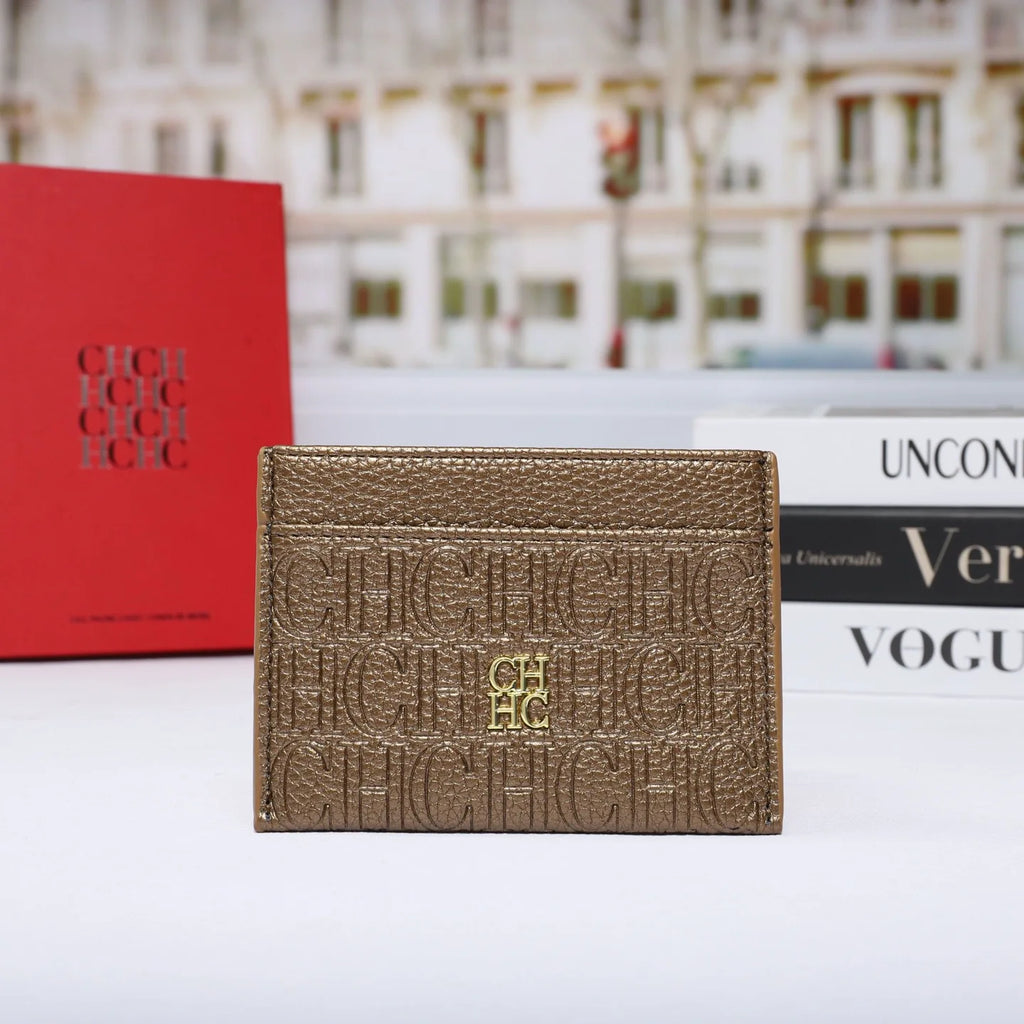 Cartera Clásica de Moda para Hombre y Mujer, Diseño de Letras con Textura Genuina, Clip para Tarjetas, Empaque Simple CH