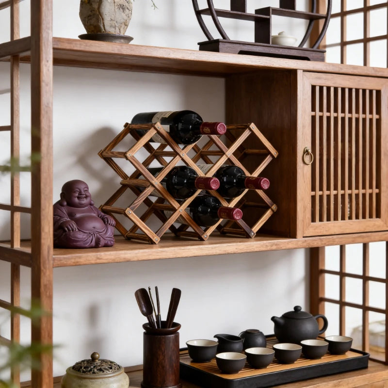 Estante de Madera Plegable para Almacenamiento de Vino, para 3-10 Botellas, Fácil de Montar, Apilable, para Organización del Hogar, Bar, Cocina o Bodega
