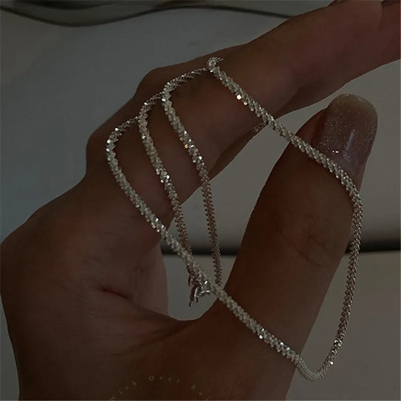 Collar brillante de Color plateado para mujer, gargantilla de cadena de clavícula a la moda, accesorios de joyería para fiesta y boda coreanos para niñas