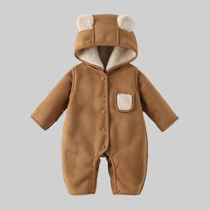 Mameluco coreano de invierno para bebé, mono con capucha con forro de Sherpa grueso Vintage, traje cálido para gatear para niños y niñas