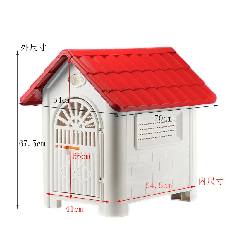 Casa para perros interior y exterior: cubierta extraíble a prueba de lluvia, perrera de plástico para perros medianos/grandes, refugio impermeable y resistente al viento