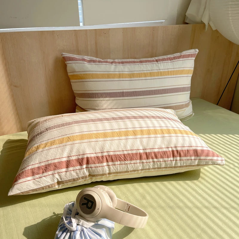 Juego de cama suave de algodón 100%, funda nórdica con estampado de rayas y funda de almohada, ropa de cama, colcha, fundas de almohada, juegos de edredón