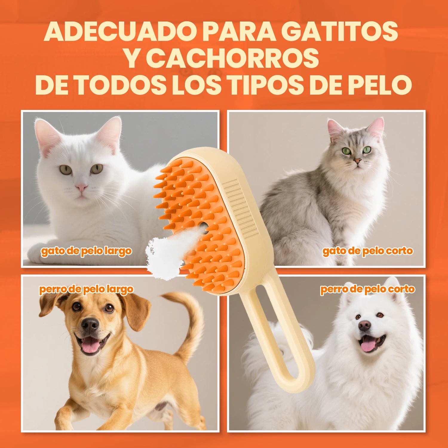 Peine para perros Cepillo de masaje con pulverizador para perros y gatos, cepillo de vapor 3 en 1 con un botón, plegable, giratorio, flotante, para depilación