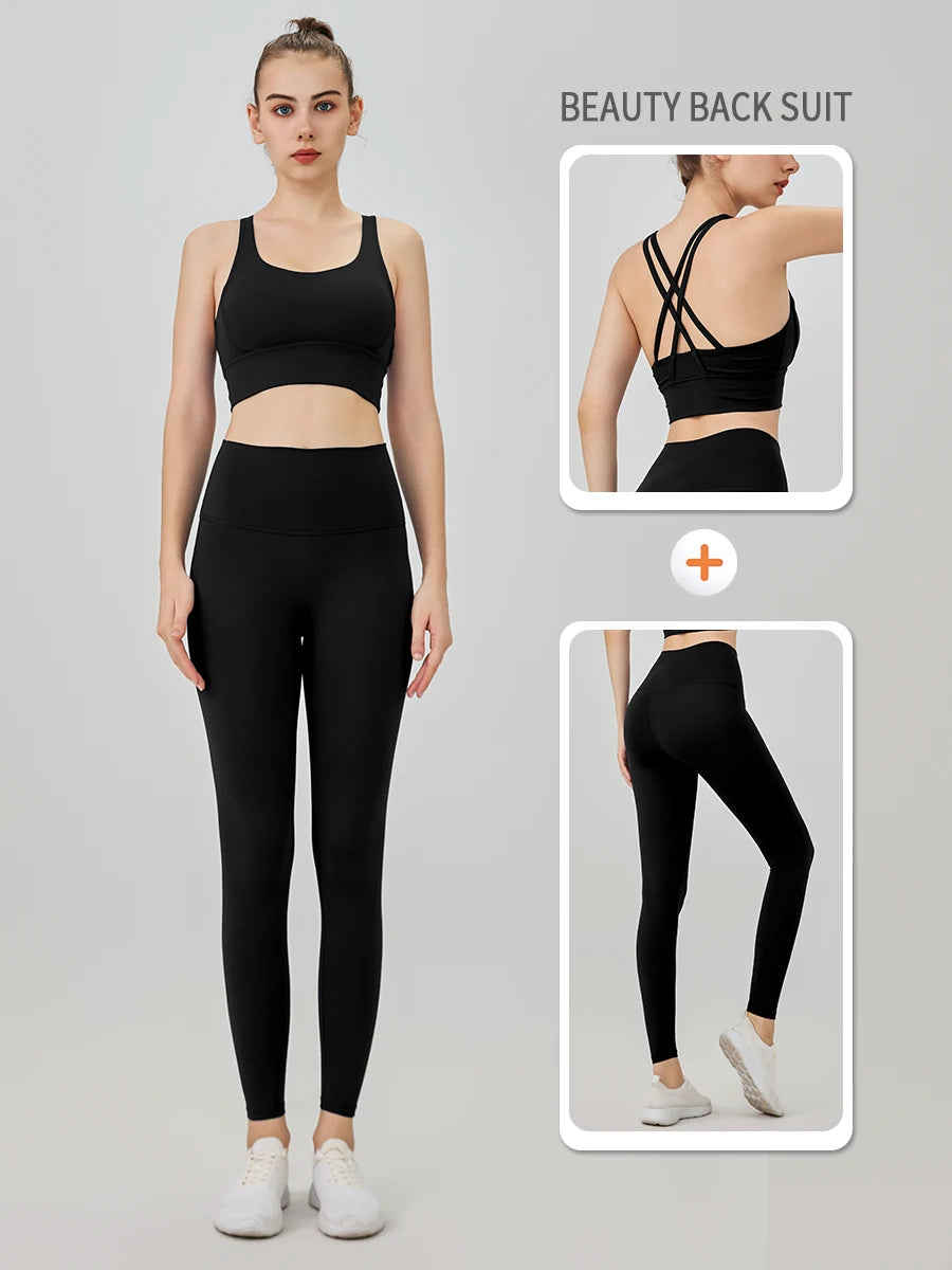 Ropa de Yoga de 2 piezas, chándal para mujer, ropa atlética, traje de Fitness para Pilates, entrenamiento de gimnasio, ropa de realce, Sujetador deportivo, traje de mallas