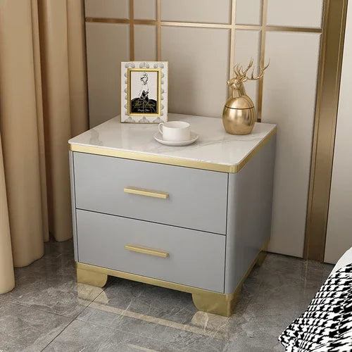 Mesita de Noche con Cajones, Mesa Auxiliar para Cama, Gabinete Blanco, Mesitas de Noche con Almacenamiento, Mueble Criado Mudo
