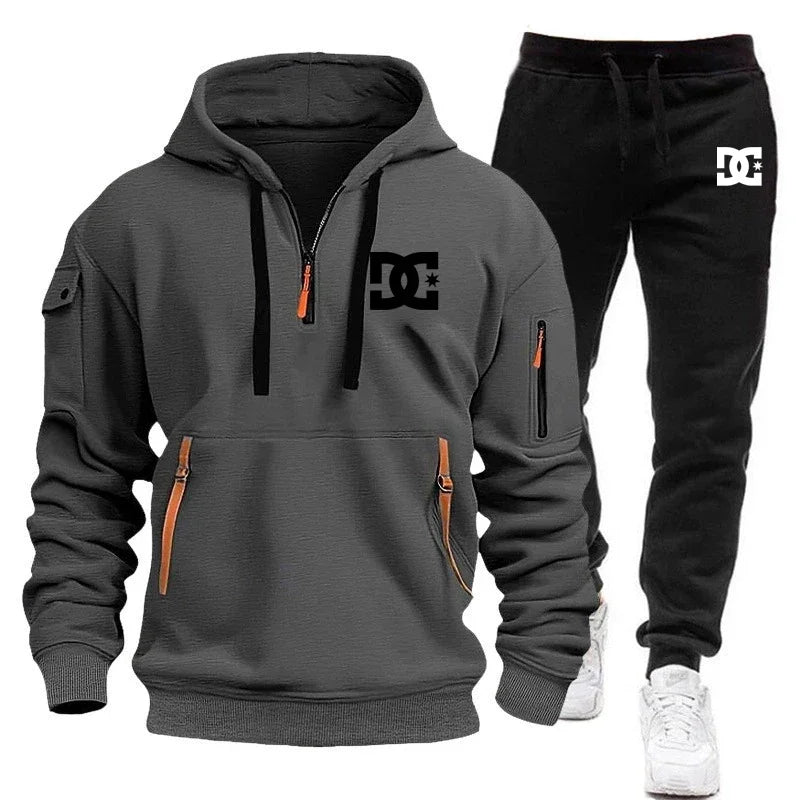 2025 Nuevo conjunto informal de otoño e invierno para hombre, sudadera con capucha y pantalones para correr para hombre al aire libre a la moda, conjunto de 2 piezas