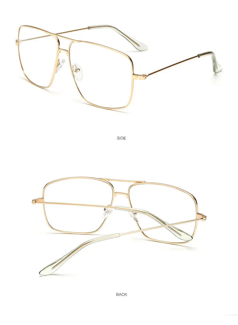 Gafas de Montura Cuadrada Grande, Estilo Vintage Simple, Montura Metálica Extra Grande para Hombre, Gafas de Moda para Mujer, Lentes Transparentes, Gafas Ópticas