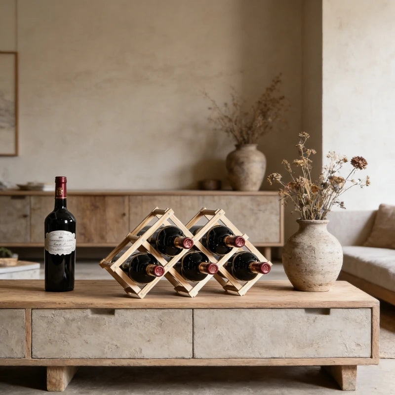 Estante de Madera Plegable para Almacenamiento de Vino, para 3-10 Botellas, Fácil de Montar, Apilable, para Organización del Hogar, Bar, Cocina o Bodega