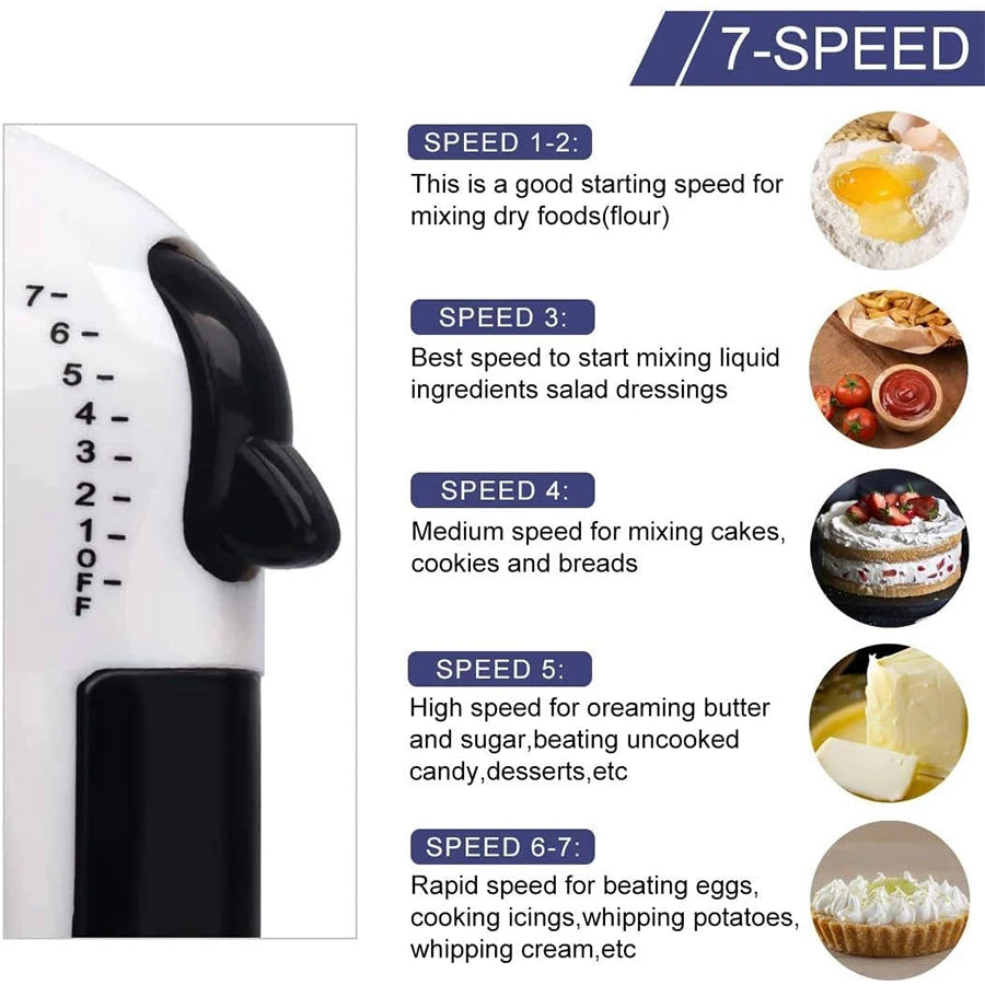 Mezcladora manual eléctrica de 7 velocidades, mezcladora automática portátil para mezclar huevos, crema y masa de pastelería