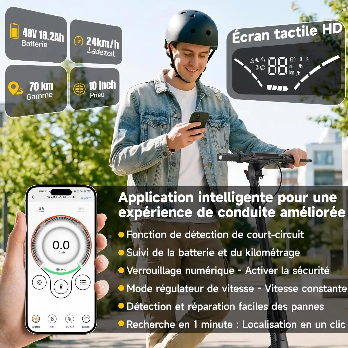 Patinetes eléctricos para adultos TODIMART X5S con motor dual de 490W, batería de 48V 18.2Ah, neumáticos todoterreno, desbloqueo inteligente por APP.