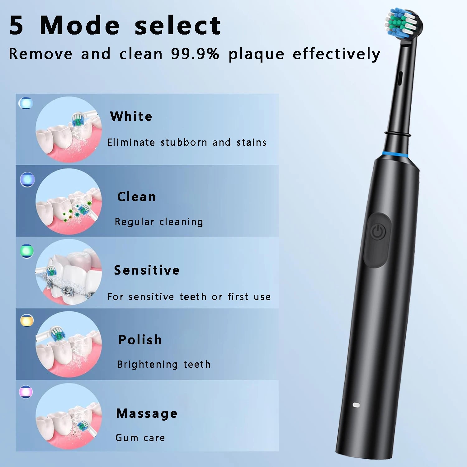 Cepillo de dientes eléctrico giratorio para limpieza profunda y blanqueamiento de dientes para adultos, cepillo de dientes recargable con cabezales de repuesto de 4/8 piezas