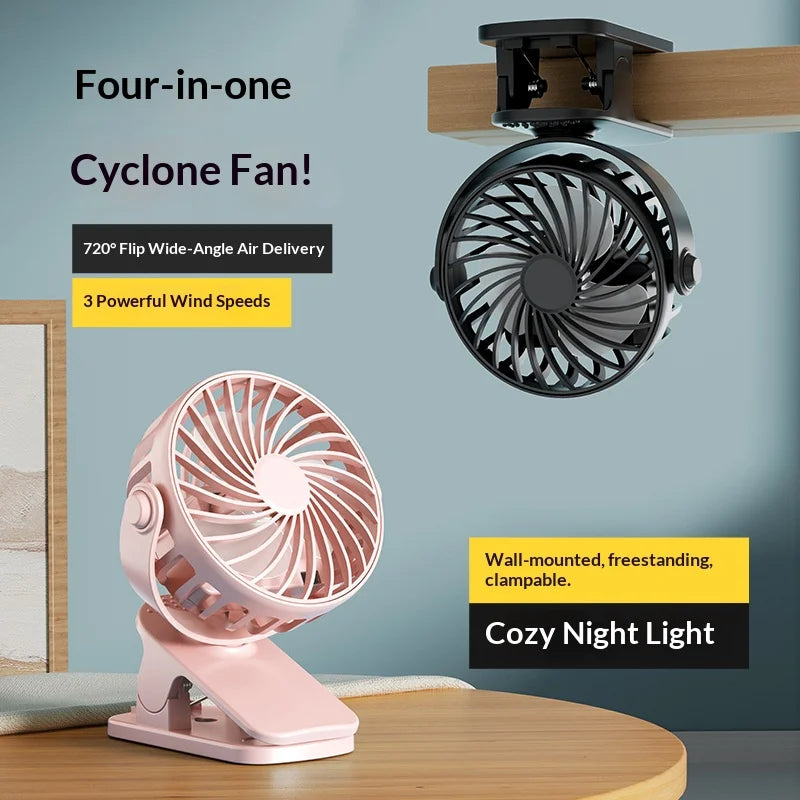 Ventilador Portátil Recargable con Clip HOMEFISH 720 °   Ventilador Colgante Giratorio con Luz Nocturna, Enfriador de Aire para Acampar al Aire Libre
