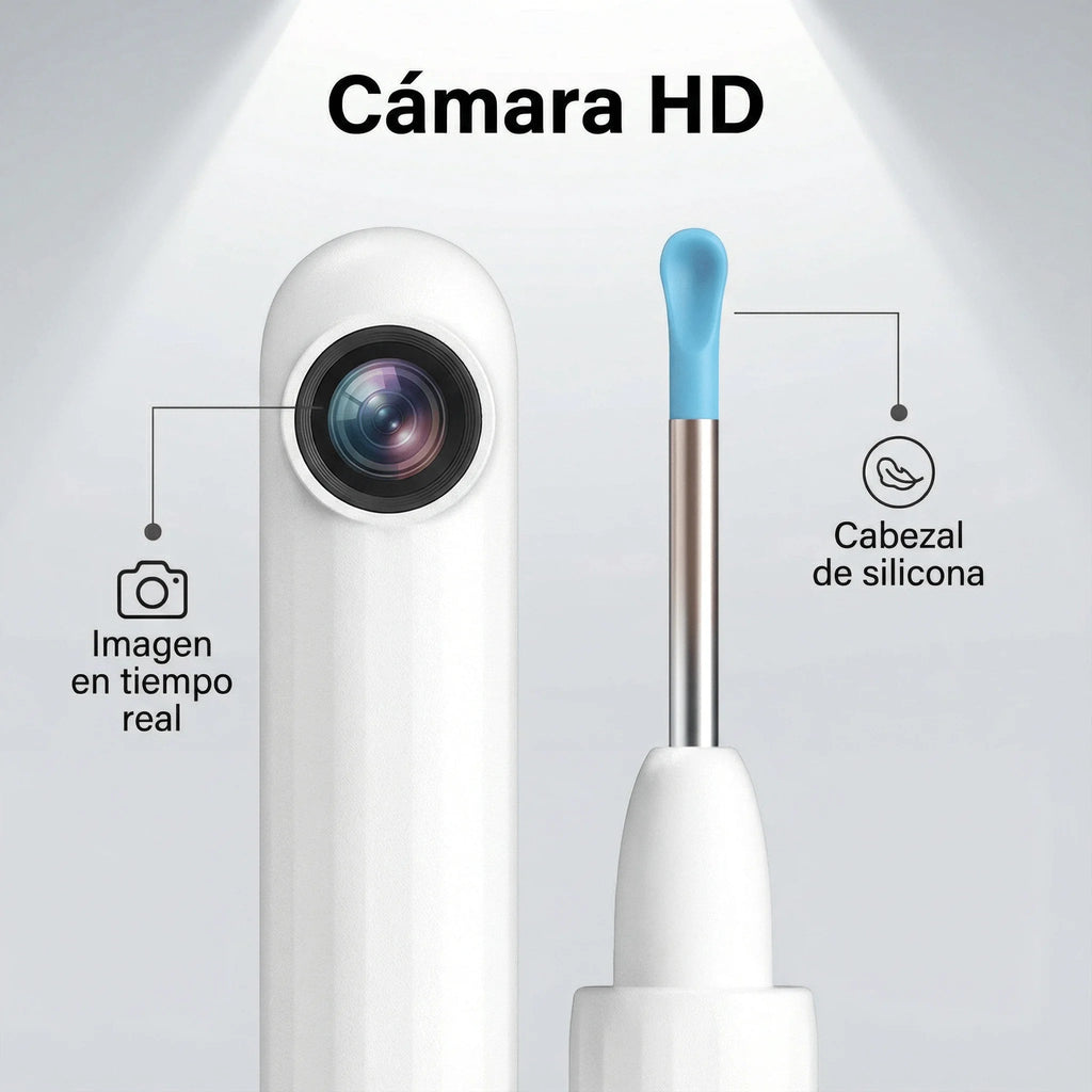 Cucharilla para limpiar oídos con cámara: cámara HD de 2 megapíxeles, cucharilla para oídos ultra HD visible, herramienta de limpieza para el canal auditivo con kit de limpieza, visualización en el teléfono móvil, lim