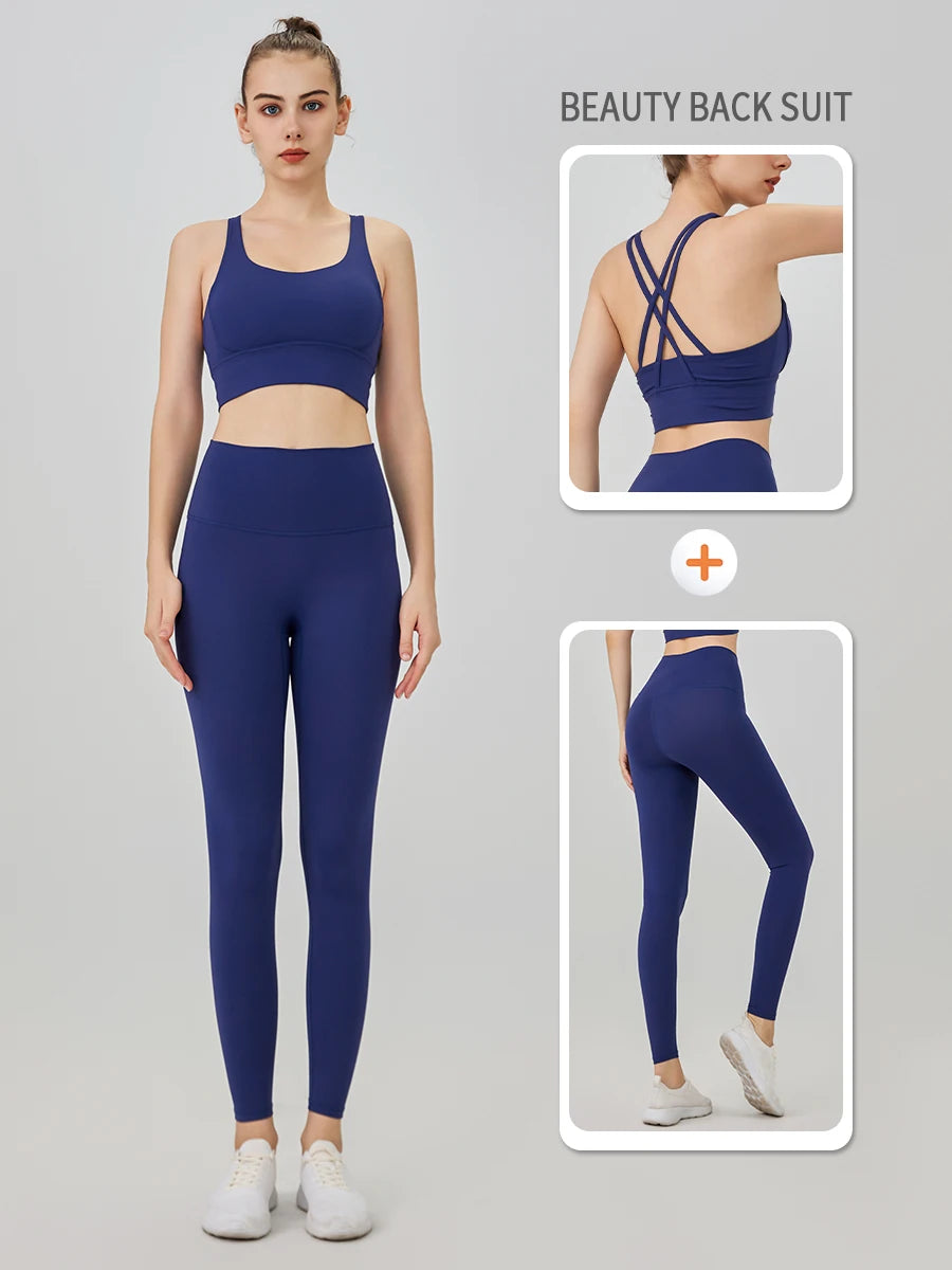 Ropa de Yoga de 2 piezas, chándal para mujer, ropa atlética, traje de Fitness para Pilates, entrenamiento de gimnasio, ropa de realce, Sujetador deportivo, traje de mallas