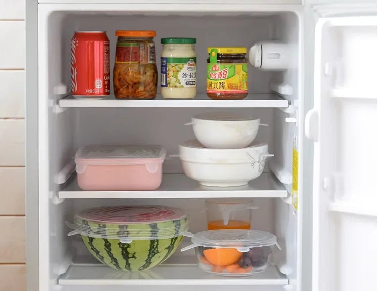 Tapas de silicona reutilizables para mantenimiento fresco, tapas de silicona adaptables para latas, platos de comida, utensilios de cocina, 6 uds.