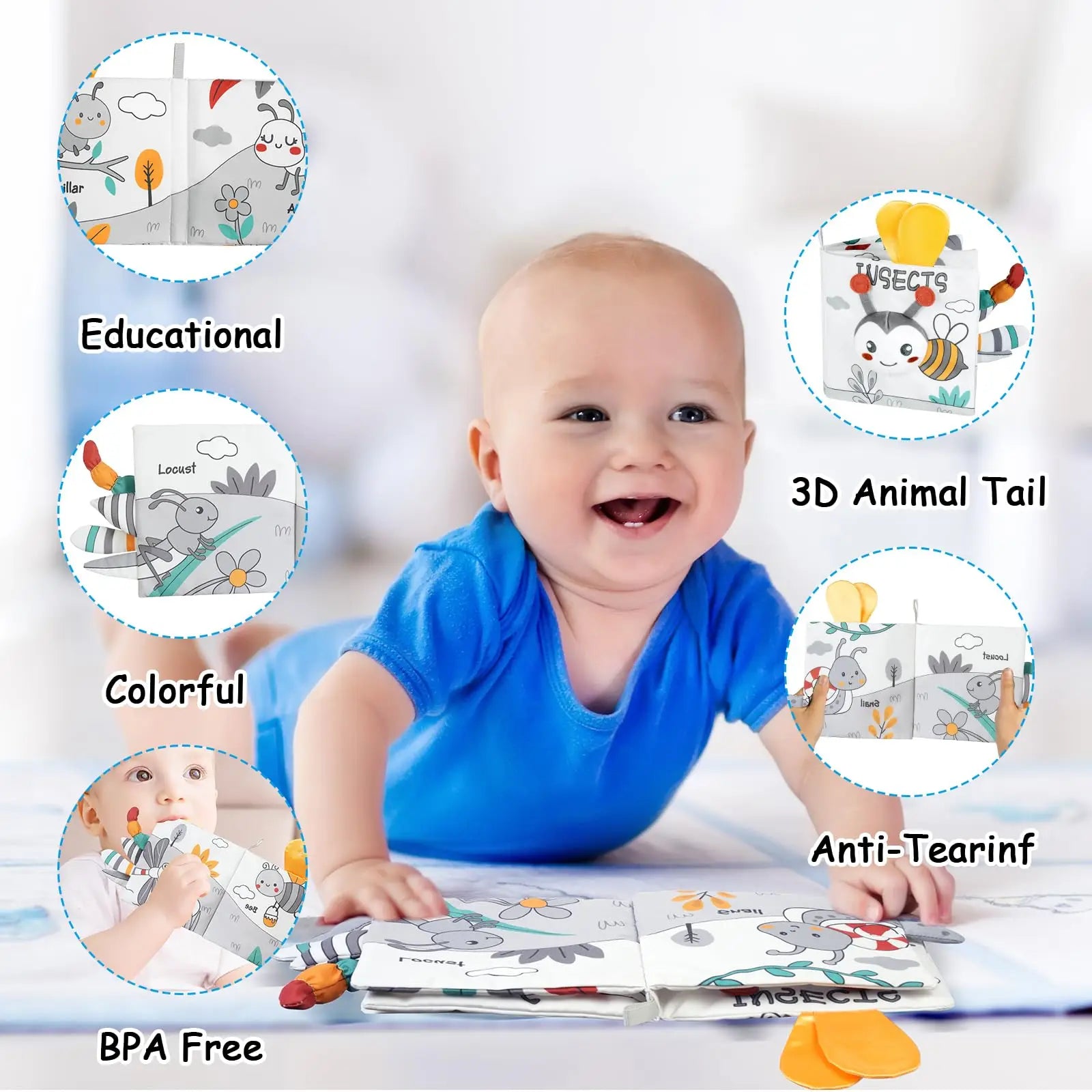 Libros suaves para bebés, juguetes 3D con tacto y sensación de tela arrugada, libros para bebés, niños, tacto y sensación arrugada, regalos para niños pequeños