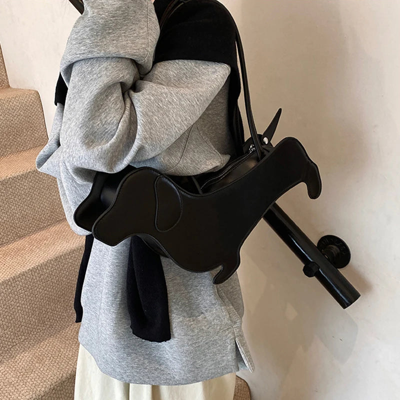 Bolso de hombro tridimensional de perro salchicha, bolso Retro de cuero PU con diseño de bolso para axila para mujer, bolso de viaje de tendencia
