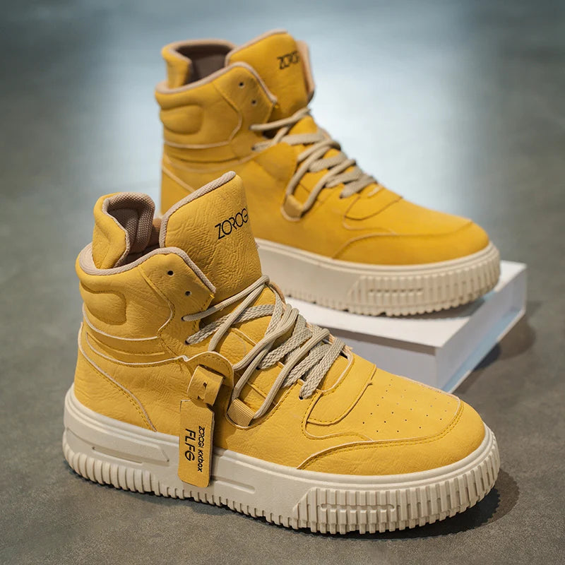 Botines de Cuero de moda, zapatillas de Skate para hombre, cómodas, antideslizantes, suela resistente al desgaste, botas de invierno, zapatos informales de calle Preppy