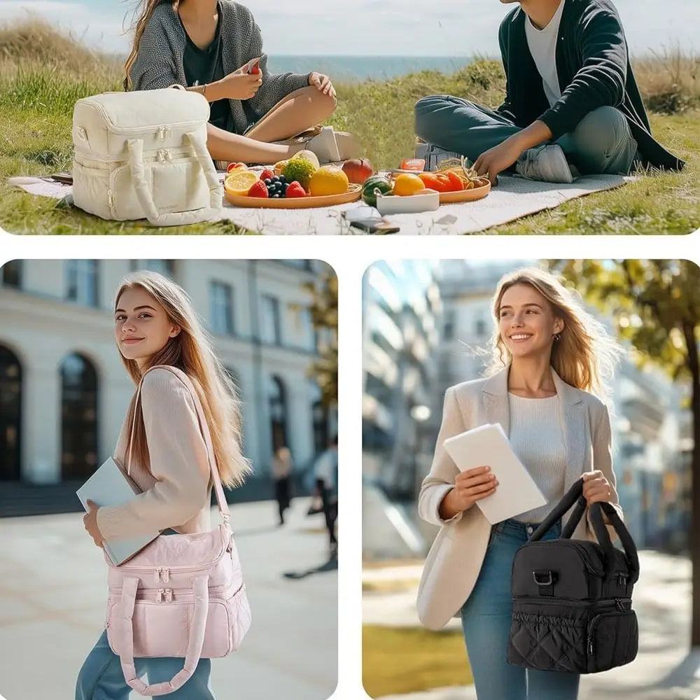 Bolsa de almuerzo duradera de gran capacidad, fiambrera aislante impermeable, bolsa acolchada multifuncional de doble cubierta para oficina