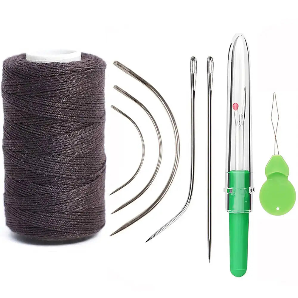 3 rollos de hilos para tejer cabello con 10 piezas, agujas de coser, hilos para tejer para hacer pelucas, costura a mano, trama de cabello DIY