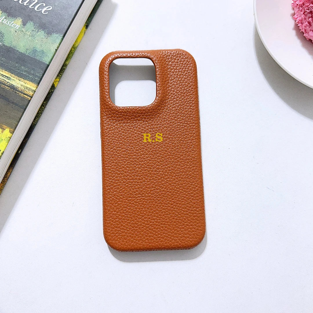 Funda rígida de cuero PU con nombre personalizado para iPhone16, 16e, 15, 14, 13, 12, 11 Pro, Funda trasera a prueba de golpes
