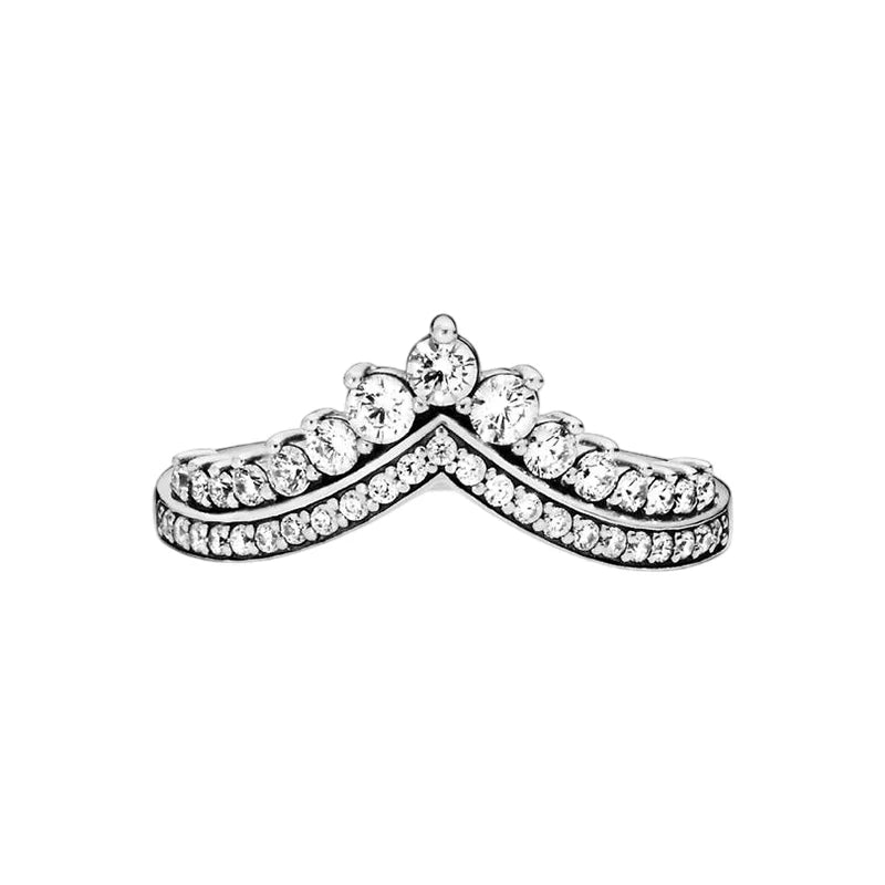 Anillo de Plata 925 con Corona y Corazón de Circonio Dorado para Mujer, Joyería Europea de Moda para Bodas y Fiestas, Regalo DIY