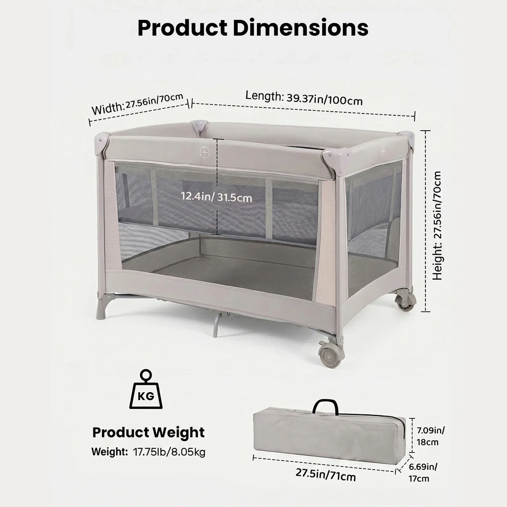 Cuna de Viaje Plegable con Colchón Suave, Ruedas y Bolsa de Transporte, Plegado Rápido y Compacto para Uso en Interiores y Exteriores para Recién Nacidos y Niños Pequeños