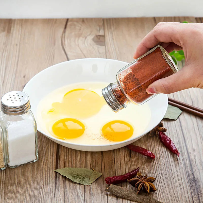 Botella de especias de vidrio para cocina, botella de condimentos para barbacoa con tapa, salero y pimienta, Mini juego de tarros de condimentos