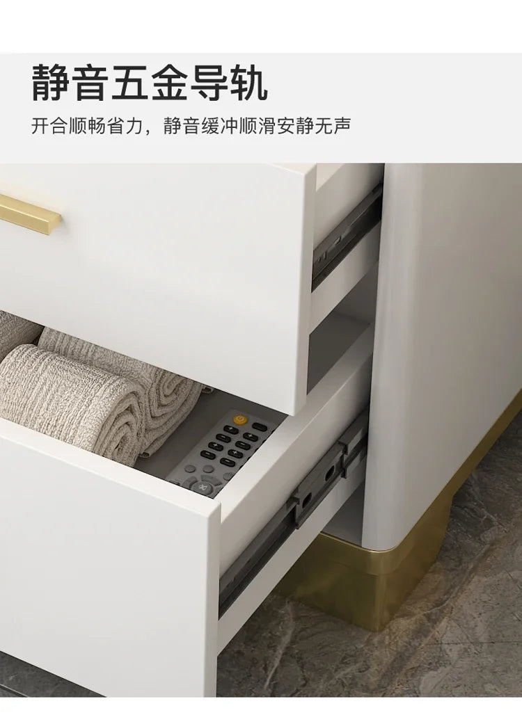 Mesita de Noche con Cajones, Mesa Auxiliar para Cama, Gabinete Blanco, Mesitas de Noche con Almacenamiento, Mueble Criado Mudo
