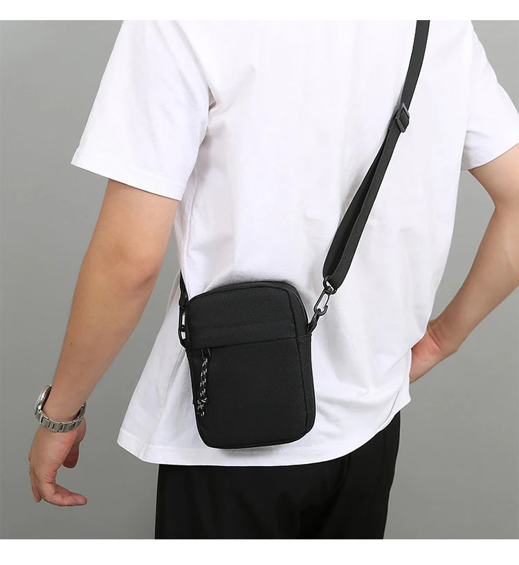 Bandolera pequeña de lona con cremallera para hombre, bolso de hombro cruzado Simple, Mini bolso para teléfono