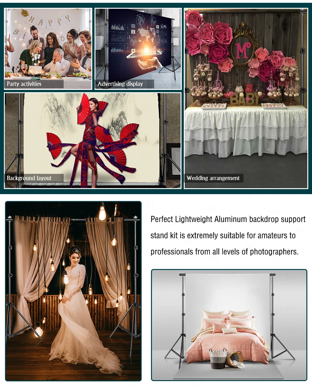 Sistema de soporte de fotografía, trípode de fondo ajustable, Kits de estudio fotográfico, marco de fondos de pantalla verde Chromakey, soporte de fondo