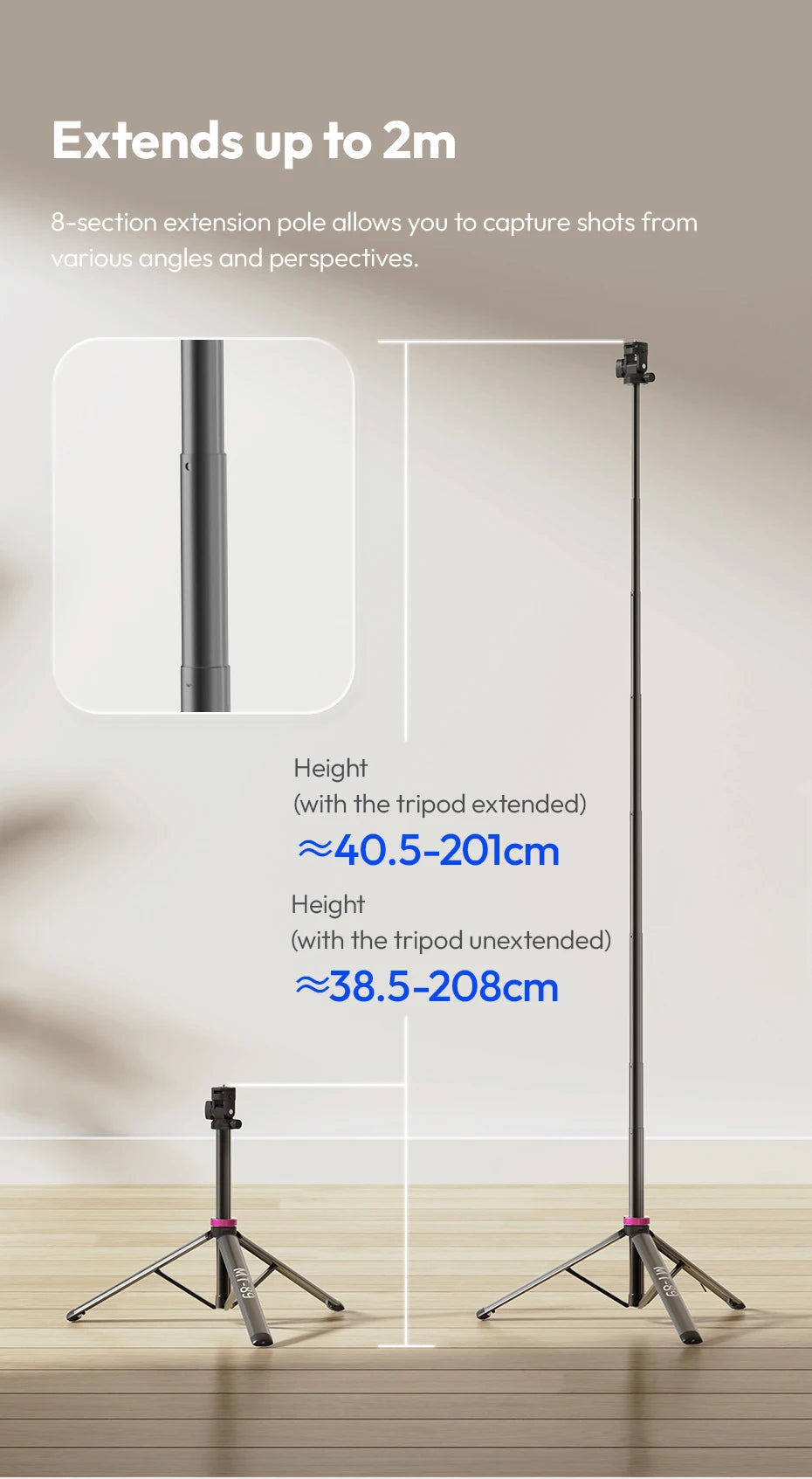 Ulanzi MT-89 soporte de luz trípode extensible de 2M con placa de liberación rápida de 1/4 pulgadas soporte de zapata fría para cámara DSLR teléfono luz de vídeo micrófono