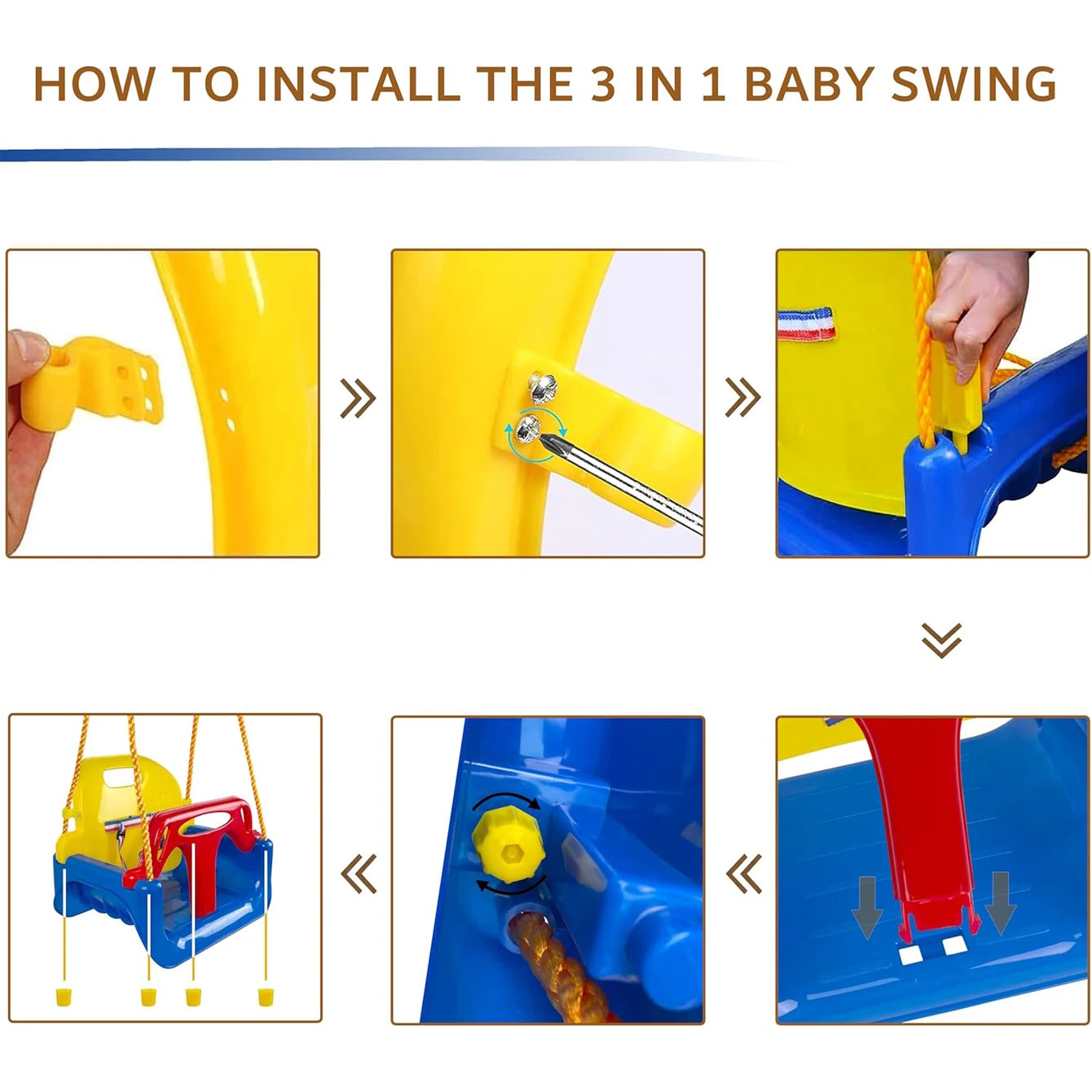 Asiento de columpio para bebé 3 en 1, columpio para niños pequeños, antideslizante y desmontable seguro para bebés y adolescentes, asiento de columpio para patio de juegos exterior