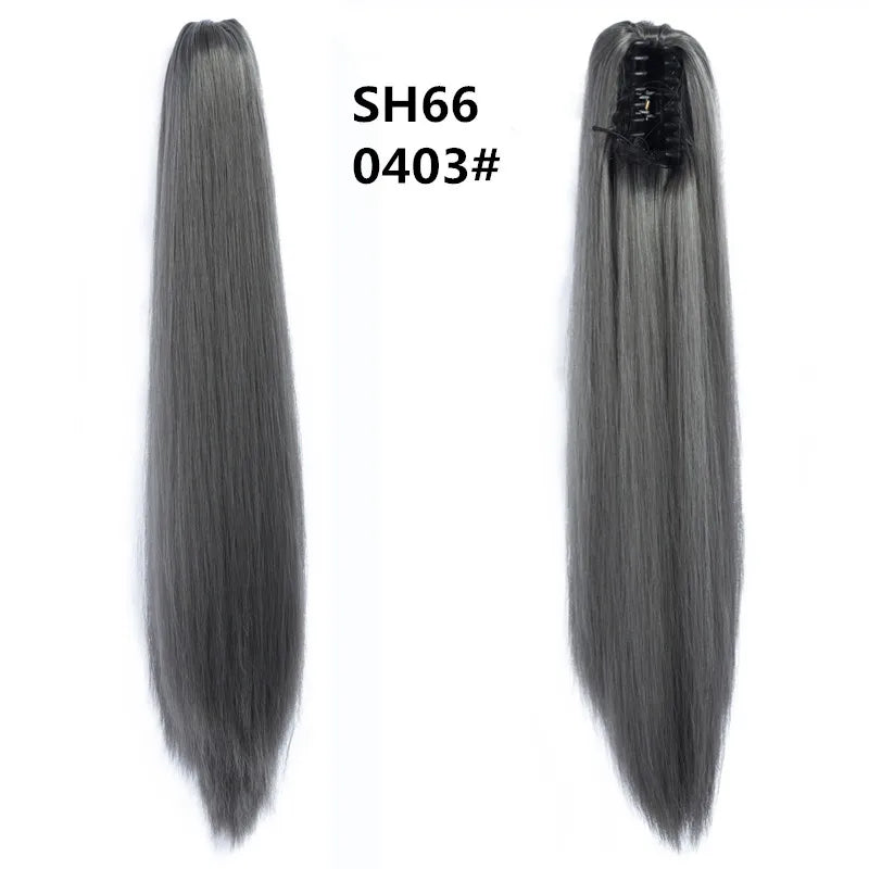 Extensiones de cabello de cola de caballo recta larga sintética, Clip de mandíbula de garra de 22 pulgadas en extensiones de cabello para mujeres, postizos de fibra sintética