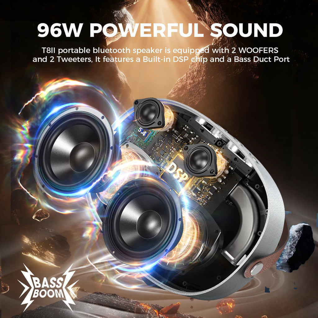 W-KING T8II Altavoces Bluetooth portátiles Boombox inalámbrico para exteriores, sonido de graves/cristales pesados, 2 subwoofers, carga rápida, BT5.4