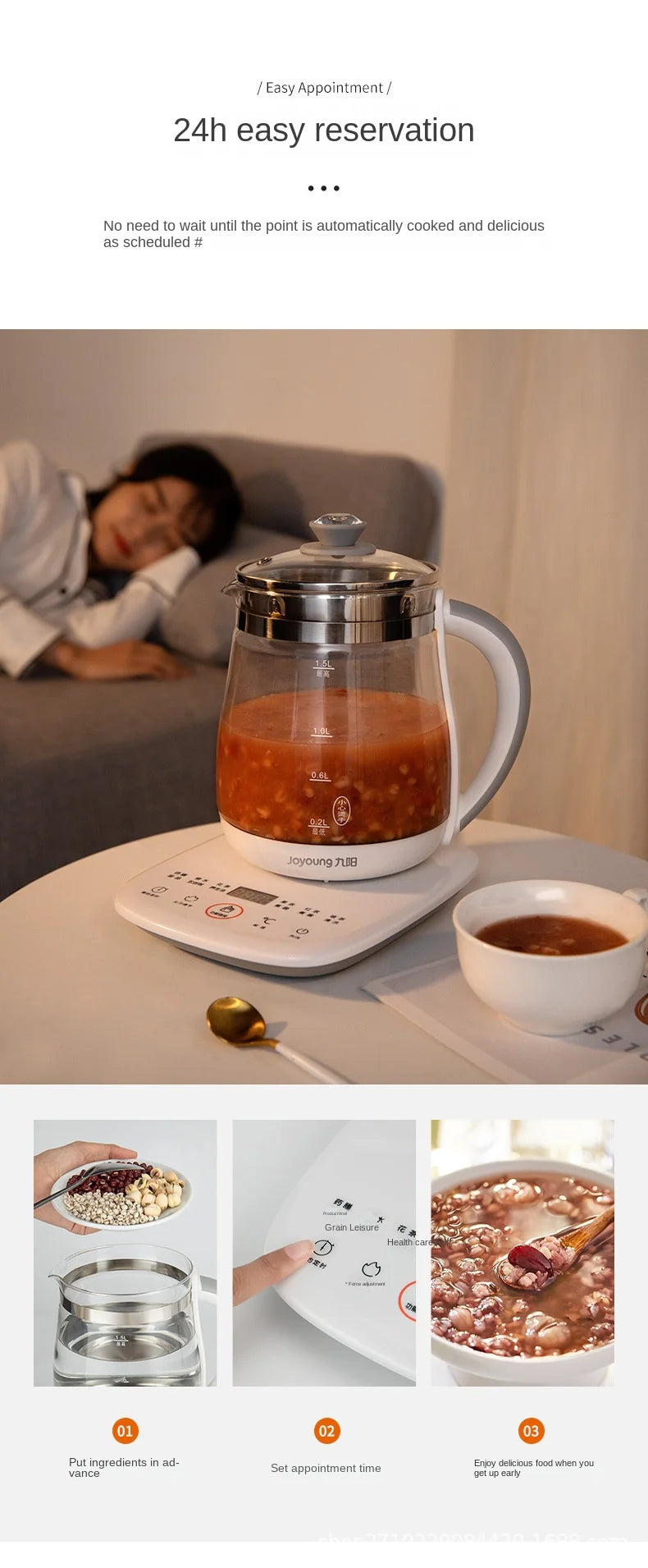 Olla saludable Jiuyang de 220V, tetera de flores multifuncional, tetera de vidrio para estofado, Mini cocina portátil de 1,5 l, cocina para postre y té