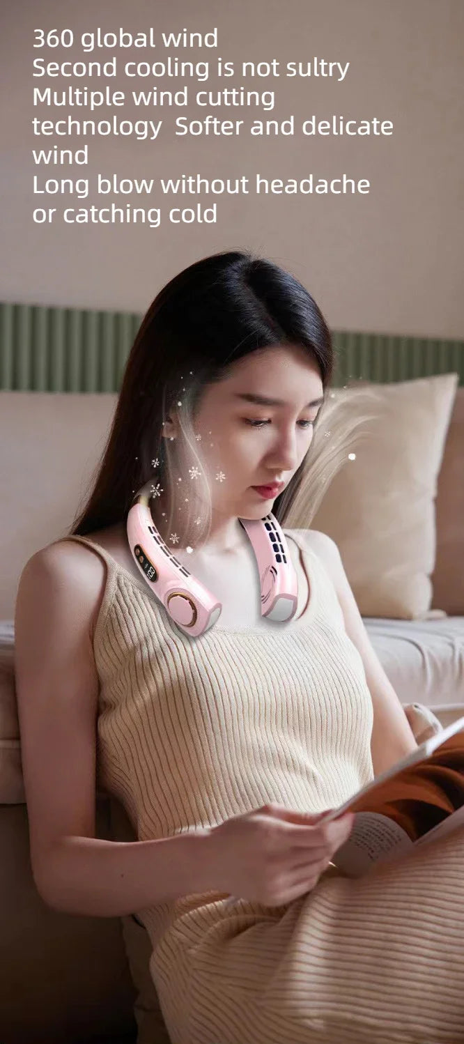 JKUOO Ventilador de cuello recargable, ventilador portátil personal con pilas, ventilador de enfriamiento de cuello USB portátil manos libres para interiores y exteriores