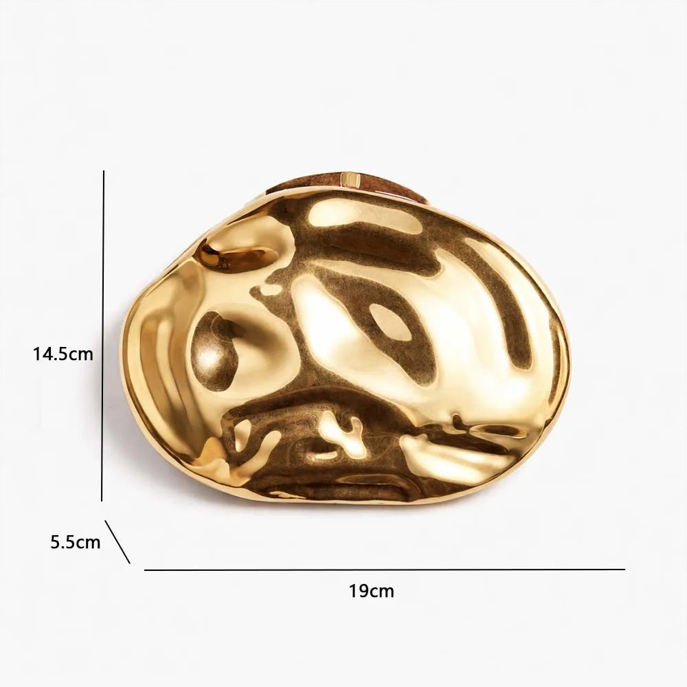 Caja de hierro de concha metálica dorada ovalada, Mini bolsos pequeños para mujer, bolso de mano de noche, bolso de viaje para banquete de boda, bolso dorado para mujer